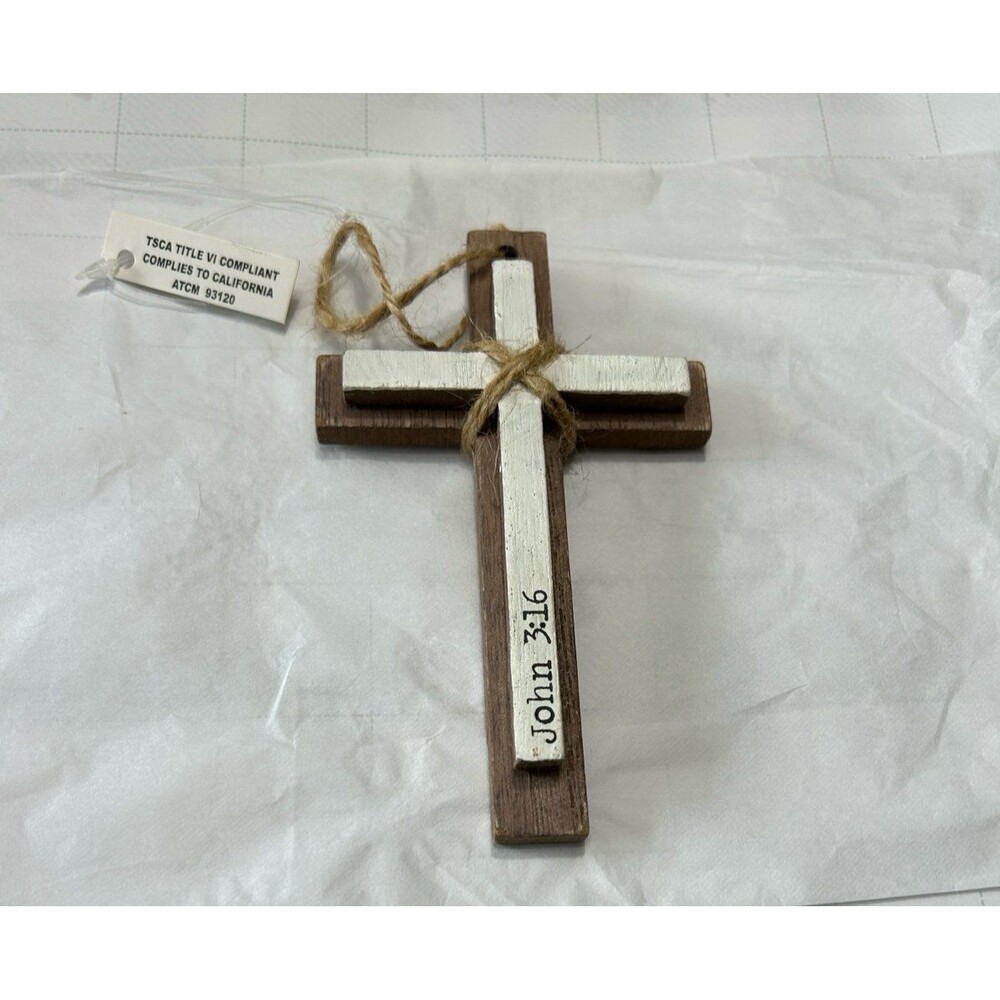 Wooden Brown and White Cross Wall Decor
